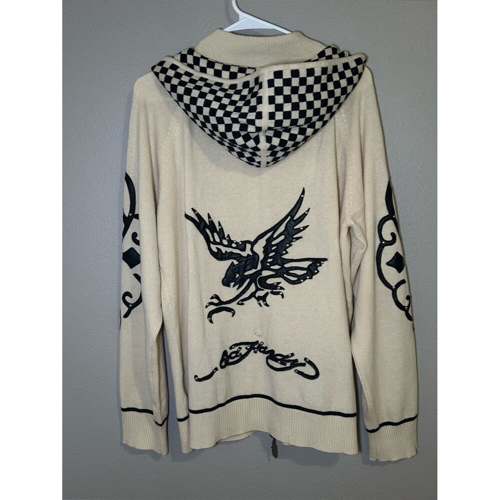 Ed Hardy Vintage Wool Cashmere Knit Full Zip Sweater Women’s Size XL